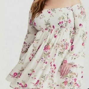 Torrid Cream Floral Off The Should Dress Size 2